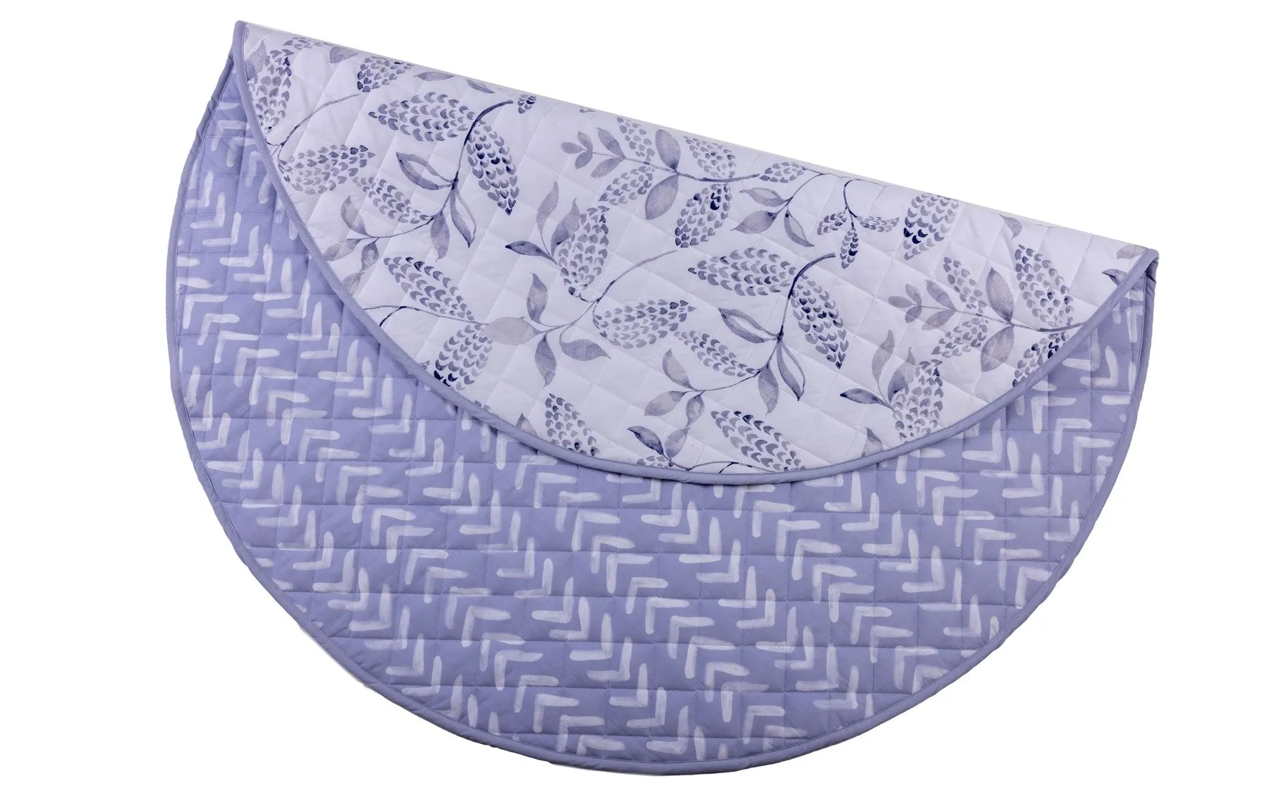 Plush Organic Cotton Playmat - Leaves / Blue Gray Chevron