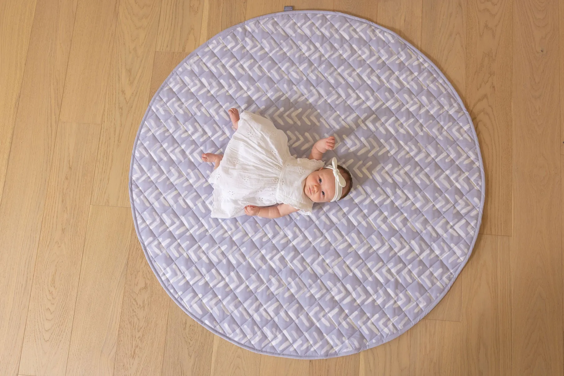 Plush Organic Cotton Playmat - Leaves / Blue Gray Chevron