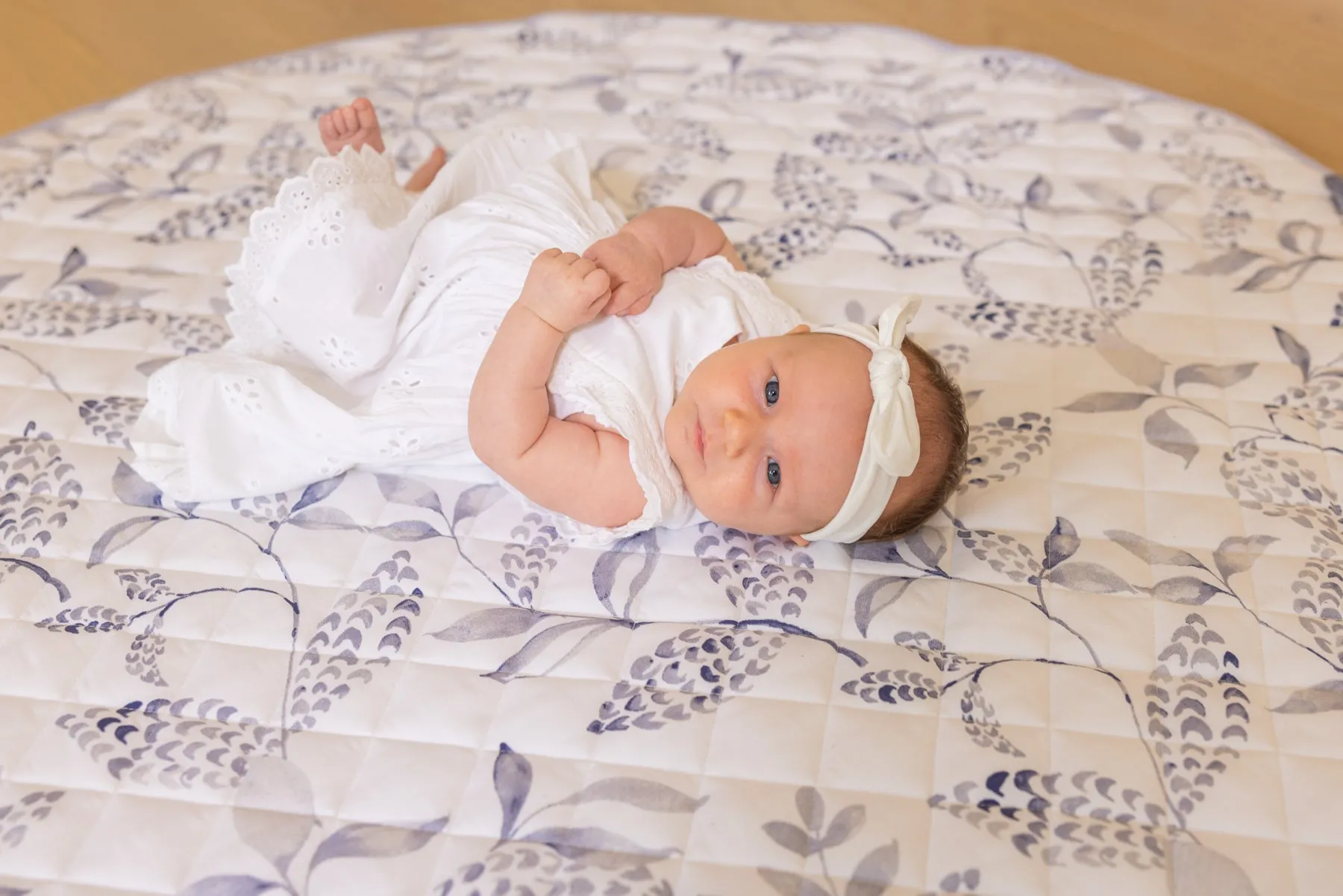 Plush Organic Cotton Playmat - Leaves / Blue Gray Chevron