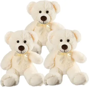 Plush Teddy Bear Cute Stuffed Animal Bear with Bow Plush Toys 13.8 Inches, 3 Pieces (Cream)