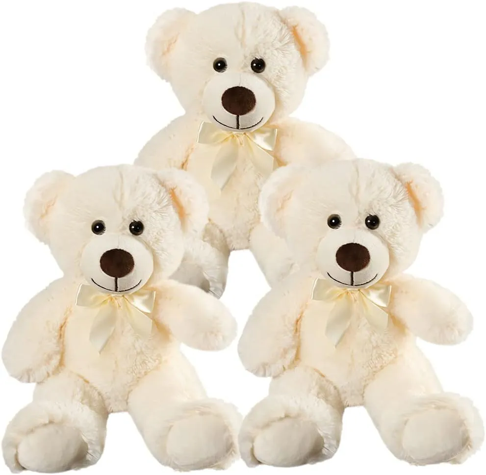 Plush Teddy Bear Cute Stuffed Animal Bear with Bow Plush Toys 13.8 Inches, 3 Pieces (Cream)