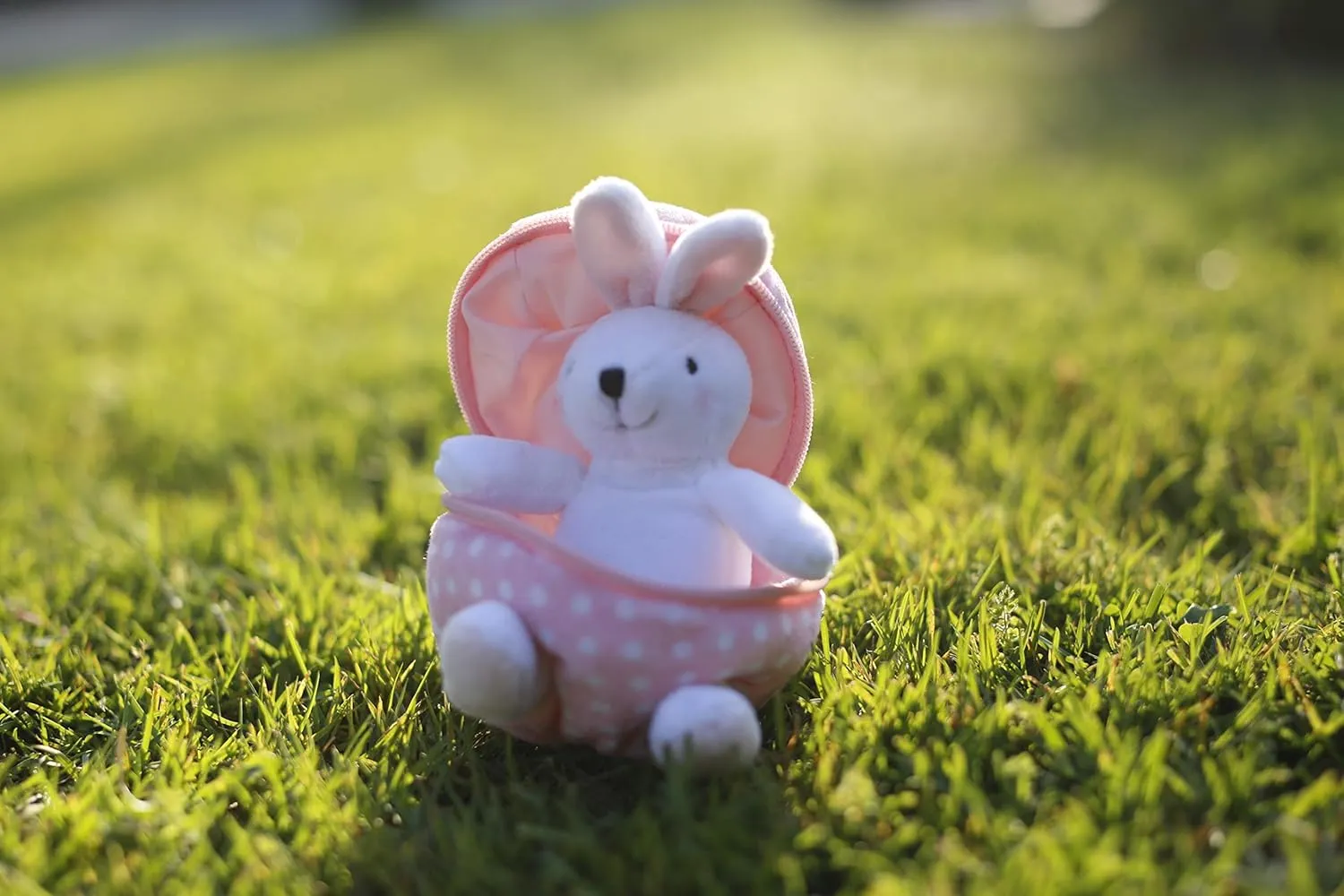 Plushland Plush Stuffed Animal 6 Inches Zip Up Egg Hideaway | Cute, Pink Pastel and Polka Dot Easter Colors | Spring Inspired Gift for Girls and Boys Birthday Mother's Day (Easter Bunny)