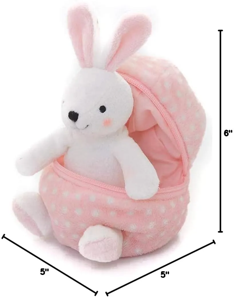 Plushland Plush Stuffed Animal 6 Inches Zip Up Egg Hideaway | Cute, Pink Pastel and Polka Dot Easter Colors | Spring Inspired Gift for Girls and Boys Birthday Mother's Day (Easter Bunny)