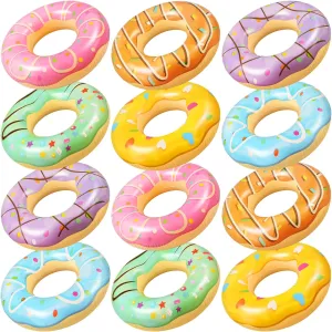 Poen 12 Pack Donut Pool Float 32.6 Inch Inflatable Donuts Swim Rings Tubes Floaties Assorted Doughnut Swimming Rings for Adult Women Men Beach Toy Swimming Party Decorations