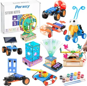 Poraxy 10 Sets Science Projects for Kids Ages 8-12 8-10, Stem Toys for Kids Age 5-7 8-13, Robotics Kits Model Science Experiments 6-8, Building Birthday Gifts 7 8 9 10 11 12 Year Old Boys Girls