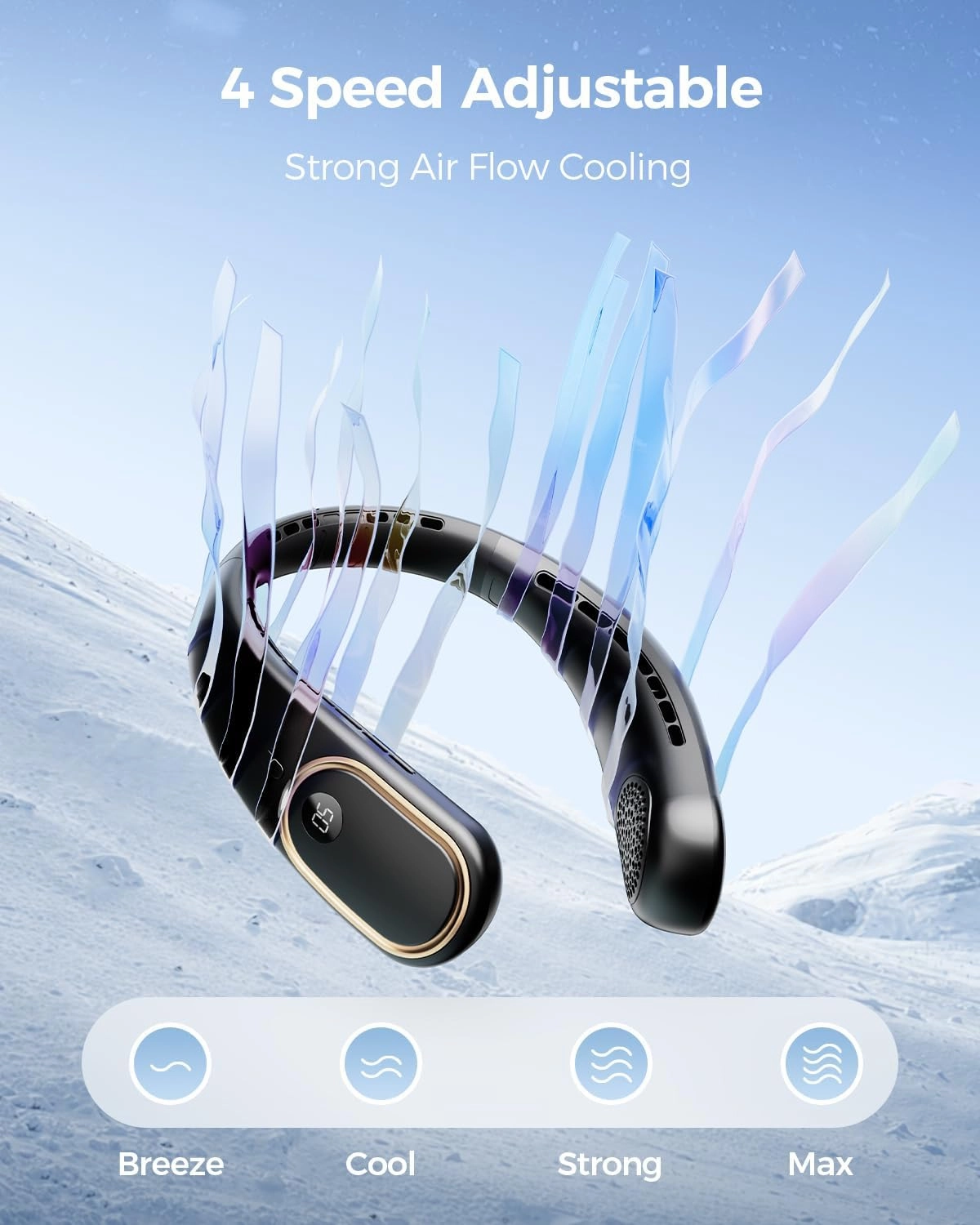 Portable Neck Fan - Hands Free Personal Fan, Rechargeable Bladeless Fan with 5000mAh-Battery, Digital Display, 4 Speeds, Birthday Gifts for Men, Women, Mom, and Dad - Black