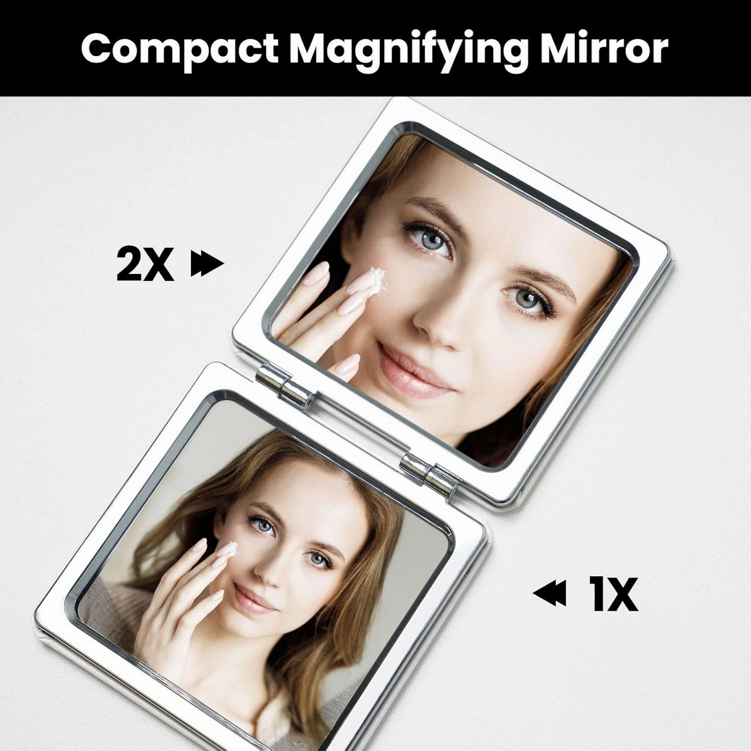 Portable Pocket Makeup Mirror Cute Little Bunny Travel Cosmetic Mirror Square Print Magnifying Compact Mirror for Eyelash