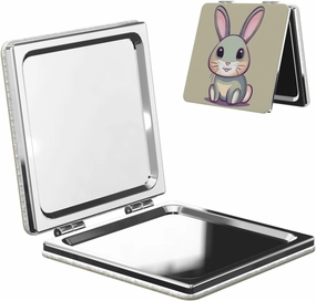 Portable Pocket Makeup Mirror Cute Little Bunny Travel Cosmetic Mirror Square Print Magnifying Compact Mirror for Eyelash