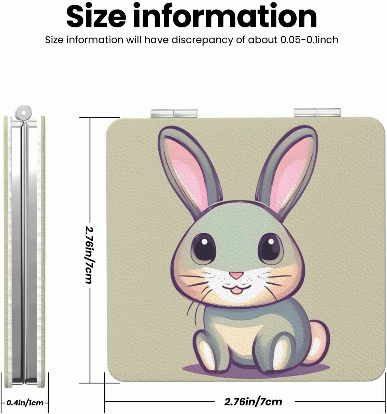 Portable Pocket Makeup Mirror Cute Little Bunny Travel Cosmetic Mirror Square Print Magnifying Compact Mirror for Eyelash