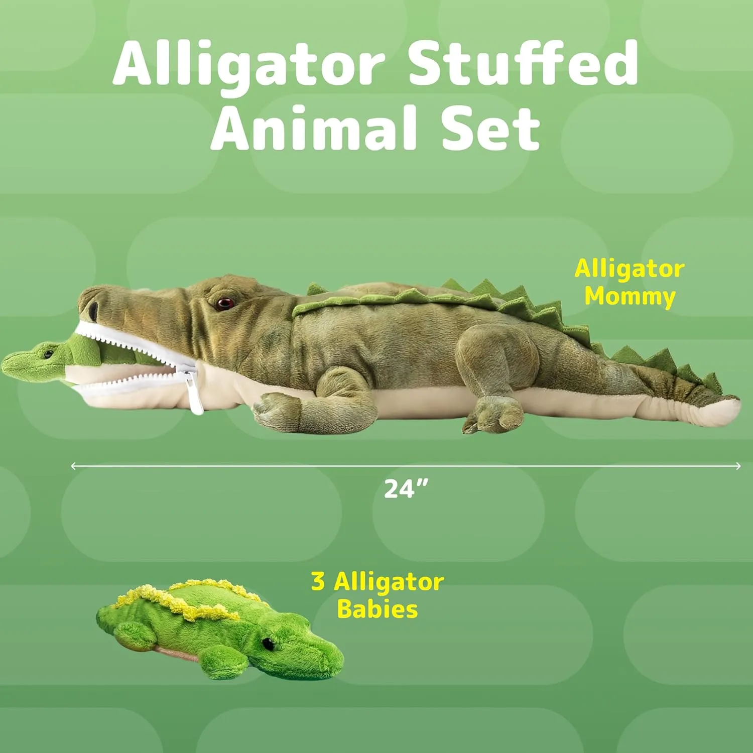 PREXTEX Stuffed Alligator Toy with 3 Baby Alligators - Alligator Plush Mommy with 3 Zippered Stuffed Alligator Babies, Ideal Stuffed Animal for Boy or Girl Playtime - 3-5 Years