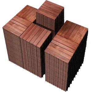 PrimeZone 162 PCS Solid Acacia Wood Interlocking Patio Deck Tiles - 12" x 12" Indoor Outdoor Waterproof Flooring Tiles for Balcony, Backyard, Garden & Poolside, All Weather Use, Brown
