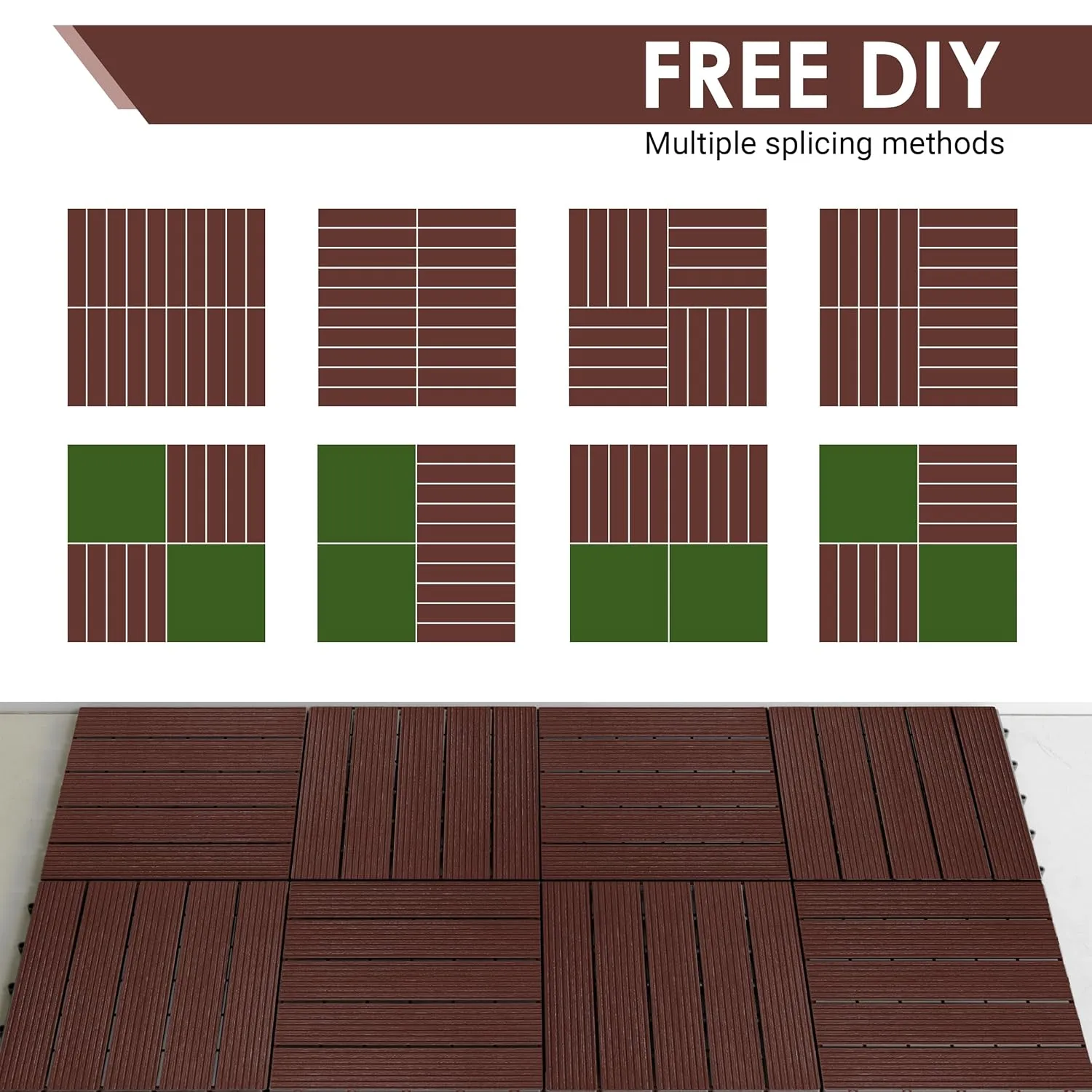 PrimeZone 27 PCS Plastic Interlocking Patio Deck Tiles - 12" x 12" Waterproof Indoor Outdoor Flooring, Patio Floor Decking for Balcony, Backyard, Garden & Poolside, All Weather Use, Dark Brown