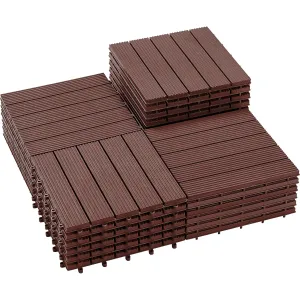 PrimeZone 27 PCS Plastic Interlocking Patio Deck Tiles - 12" x 12" Waterproof Indoor Outdoor Flooring, Patio Floor Decking for Balcony, Backyard, Garden & Poolside, All Weather Use, Dark Brown