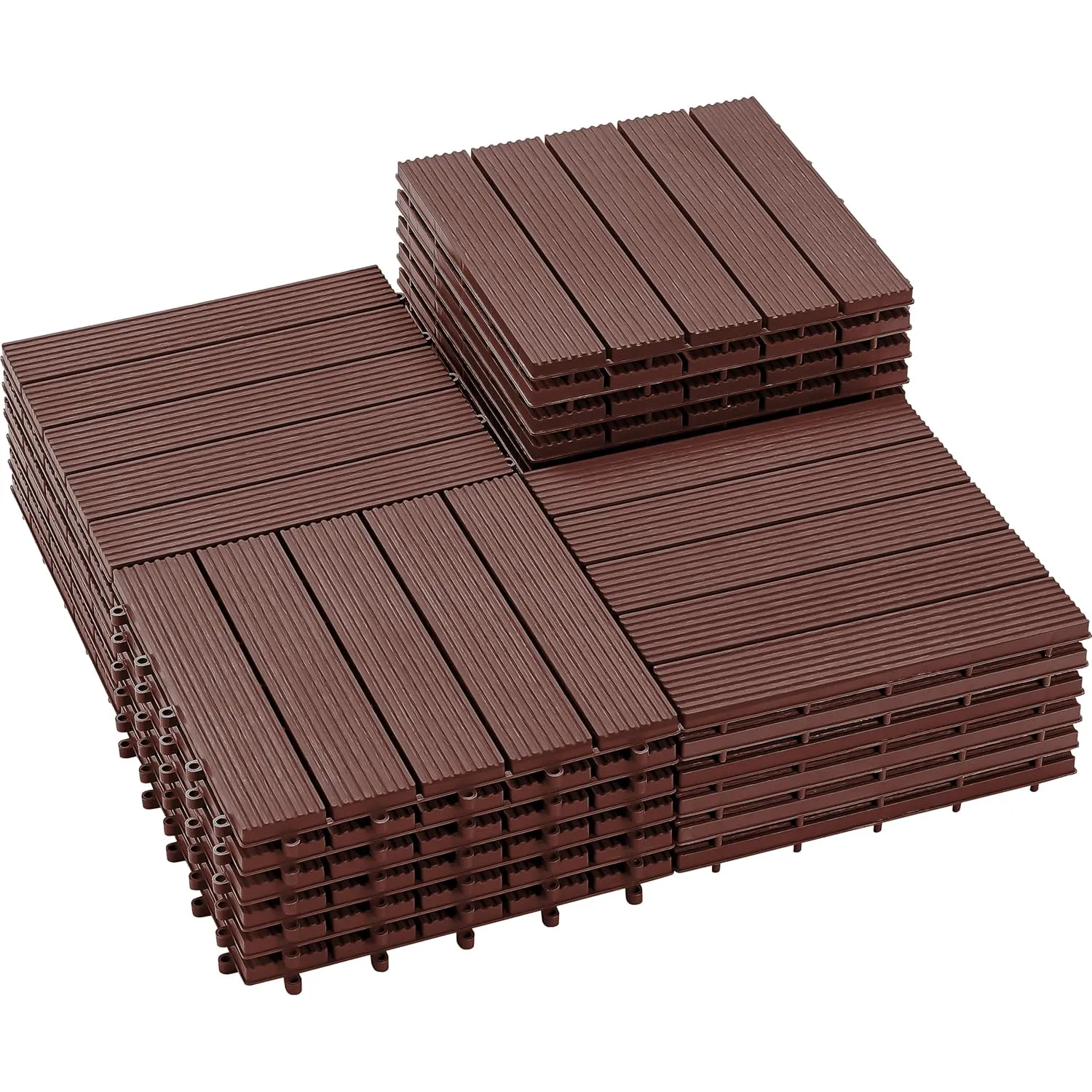 PrimeZone 27 PCS Plastic Interlocking Patio Deck Tiles - 12" x 12" Waterproof Indoor Outdoor Flooring, Patio Floor Decking for Balcony, Backyard, Garden & Poolside, All Weather Use, Dark Brown
