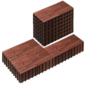 PrimeZone 48PCS 24" x 12" Long Solid Acacia Wood Interlocking Deck Tiles for 96 Sq Ft - Indoor Outdoor Waterproof Hardwood Flooring for Pathway, Poolside, Backyard & Patio, Brown