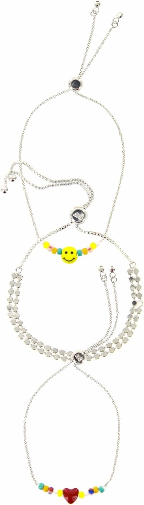 Pura Vida Bracelets Pack Happy Heart Charms Coin Bracelet Stack - Set of 3 Stackable Bracelets for Women, Summer Accessories & Cute Bracelets - Includes 3 Chain Bracelets