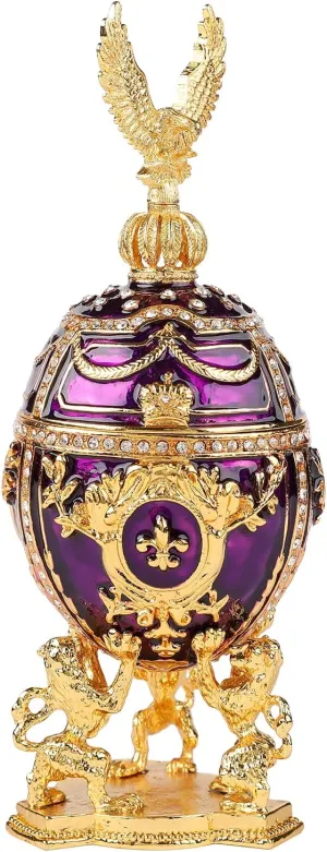 Purple Easter Egg Jewelry Trinket Box with Hinged Classic Hand-Painted Ornaments Vintage Craft Gift for Home Decor