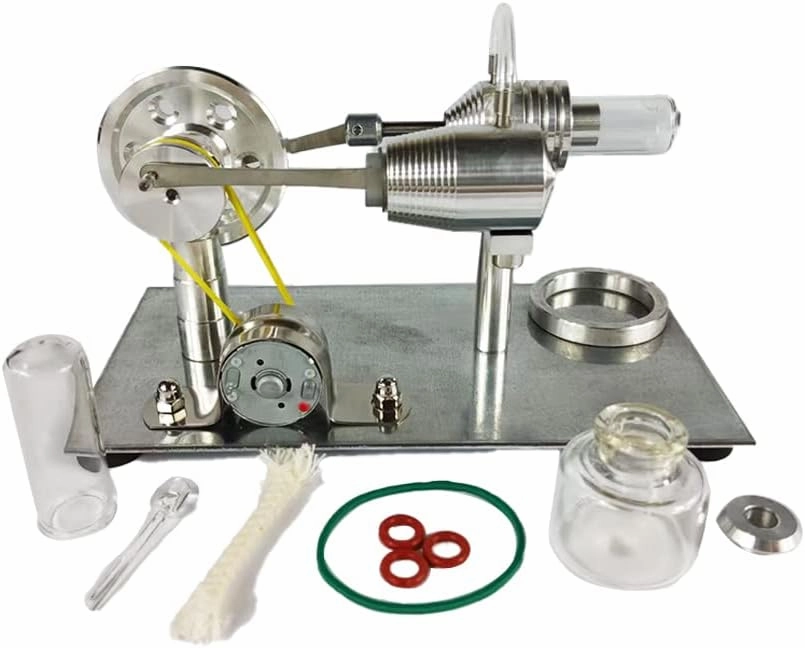 Qing Shuang Stirling Engine steam Engine Physics Experiment Popular Science Invention Toy Model Motor Model Educational Toy Generator Colorful LED, Silver, LxWxH 6.45×3.3×3.8