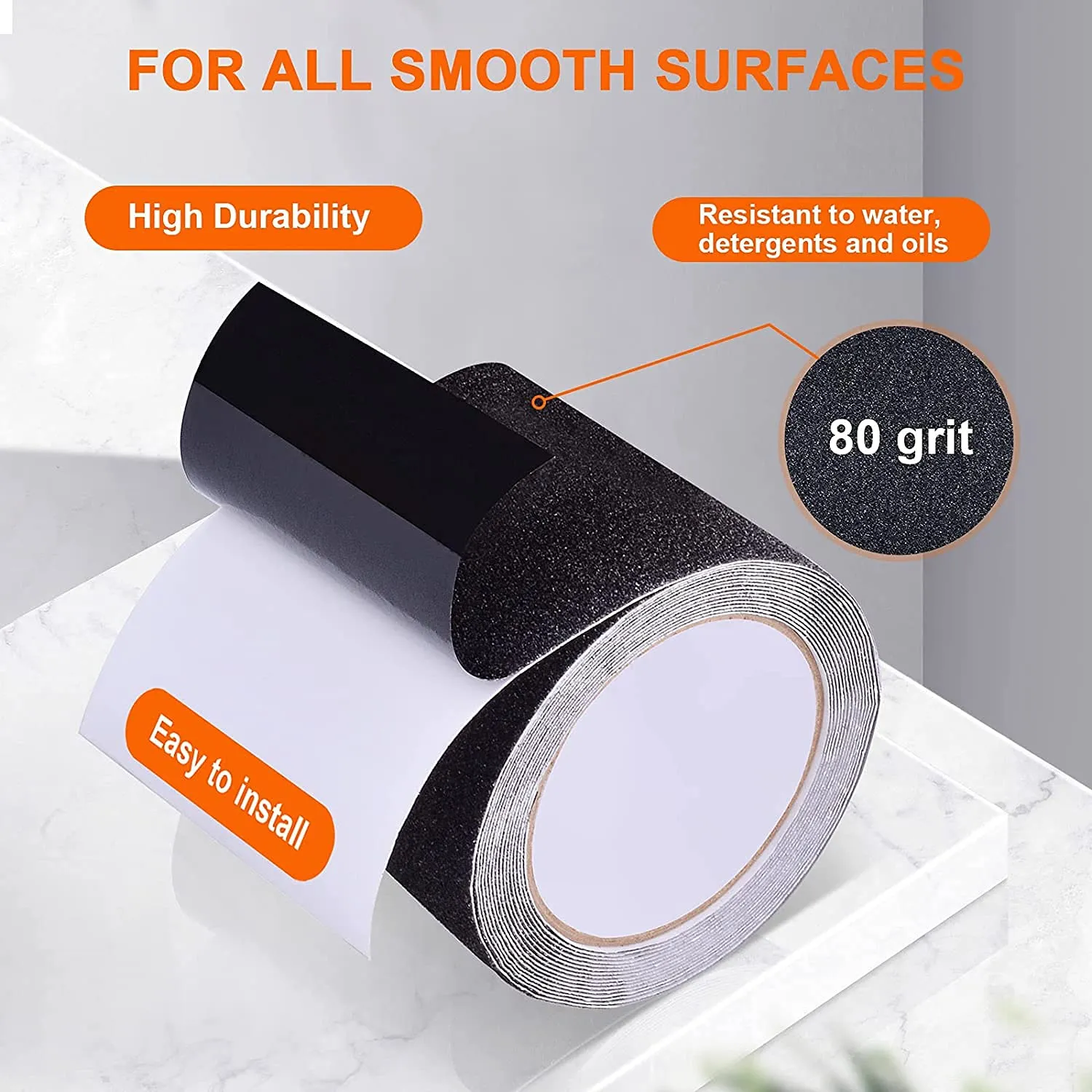 Qingluan Anti Slip Tape, Heavy Duty Grip Tape Outdoor Waterproof, High Adhesive Traction Safety Tape for Stairs, Tread Steps, Ramps, Skateboards (Black, 4 Inch x 60Foot)