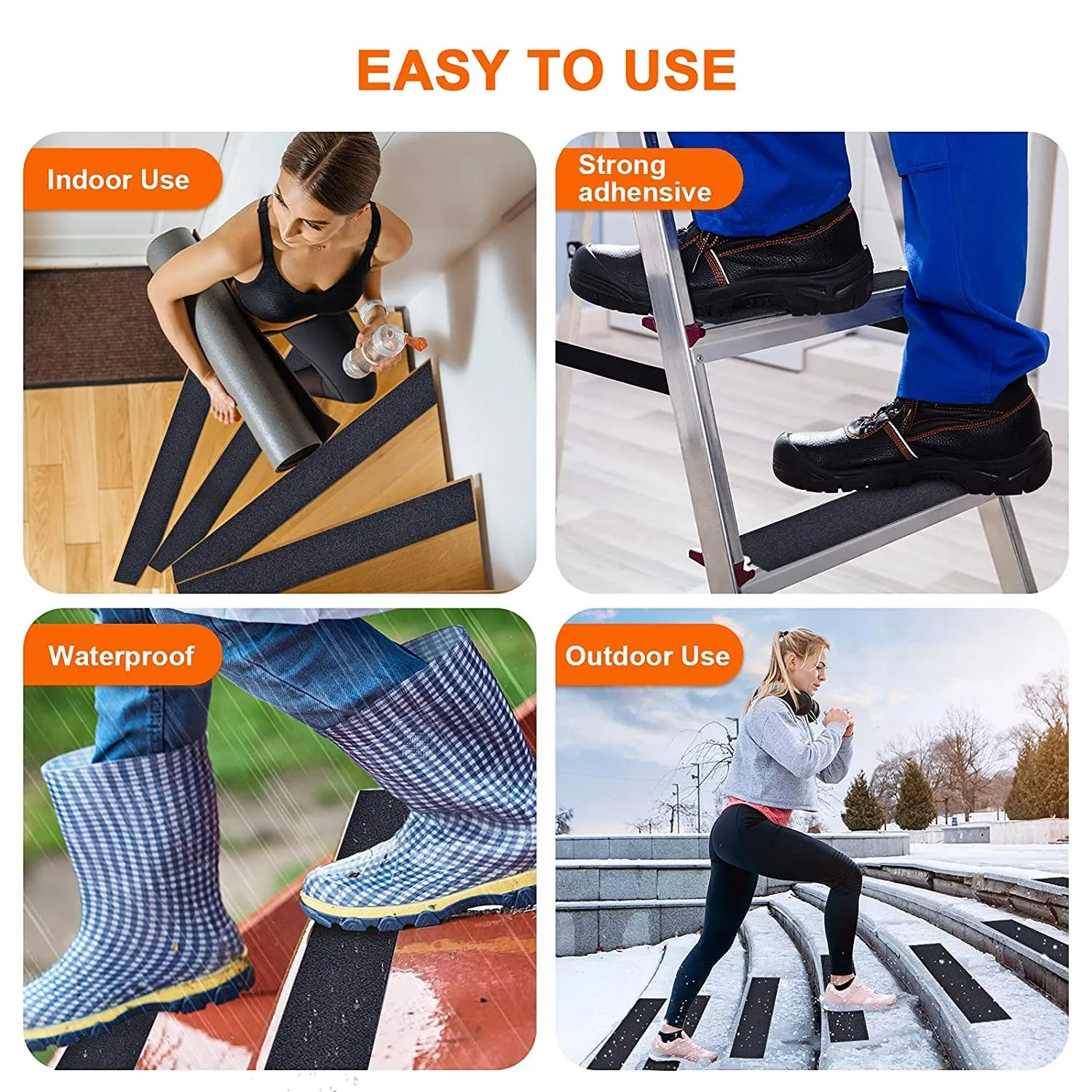Qingluan Anti Slip Tape, Heavy Duty Grip Tape Outdoor Waterproof, High Adhesive Traction Safety Tape for Stairs, Tread Steps, Ramps, Skateboards (Black, 4 Inch x 60Foot)
