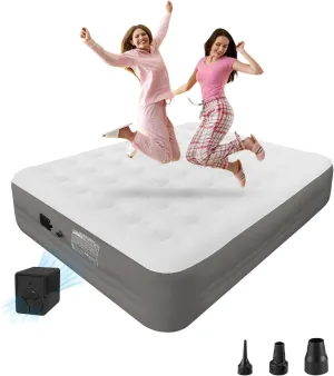 Queen Grey Air Mattress with Built-in Pump - 18 Inch Raised Height, Velvet Plush Sleeping Surface & Durable Polyester Pique Border-Portable Inflatable Bed for Camping,Home,Guests and Trave.