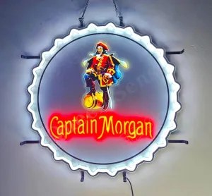 Queen Sense 24"x24" Custom Captain Morgans Rum Bottle Cap LED Neon Sign Light Wall Party Decor Lamp With Dimmer A124CMRLBCVVD-XLED