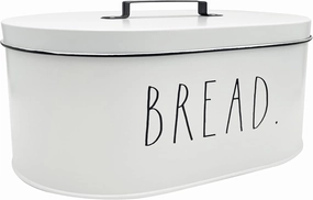 Rae Dunn Bread Box - Bread Box for Kitchen Countertop - 13.5" x 5.5" x 8.5" - Rustic White Metal Vintage Farmhouse Breadbox - Counter Storage Container for Fresh Homemade Loaf, Bagels, Cookies