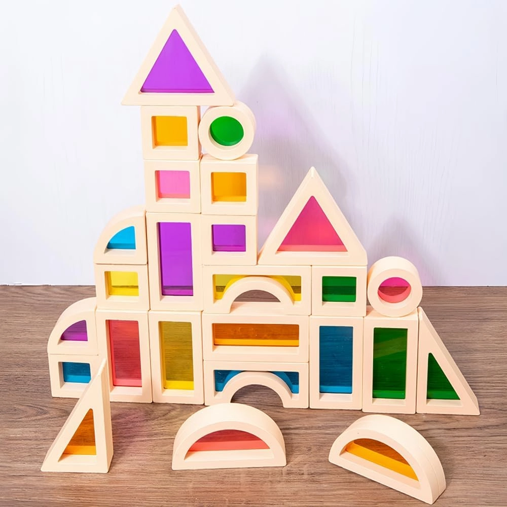Rainbow Blocks,Acrylic Building Block,Rainbow Stacking Sensory Toys,Toys Set Colorful Preschool Learning Educational Toys for Boys and Girls, Blocks for Toddlers 1-3 (25 PCS)