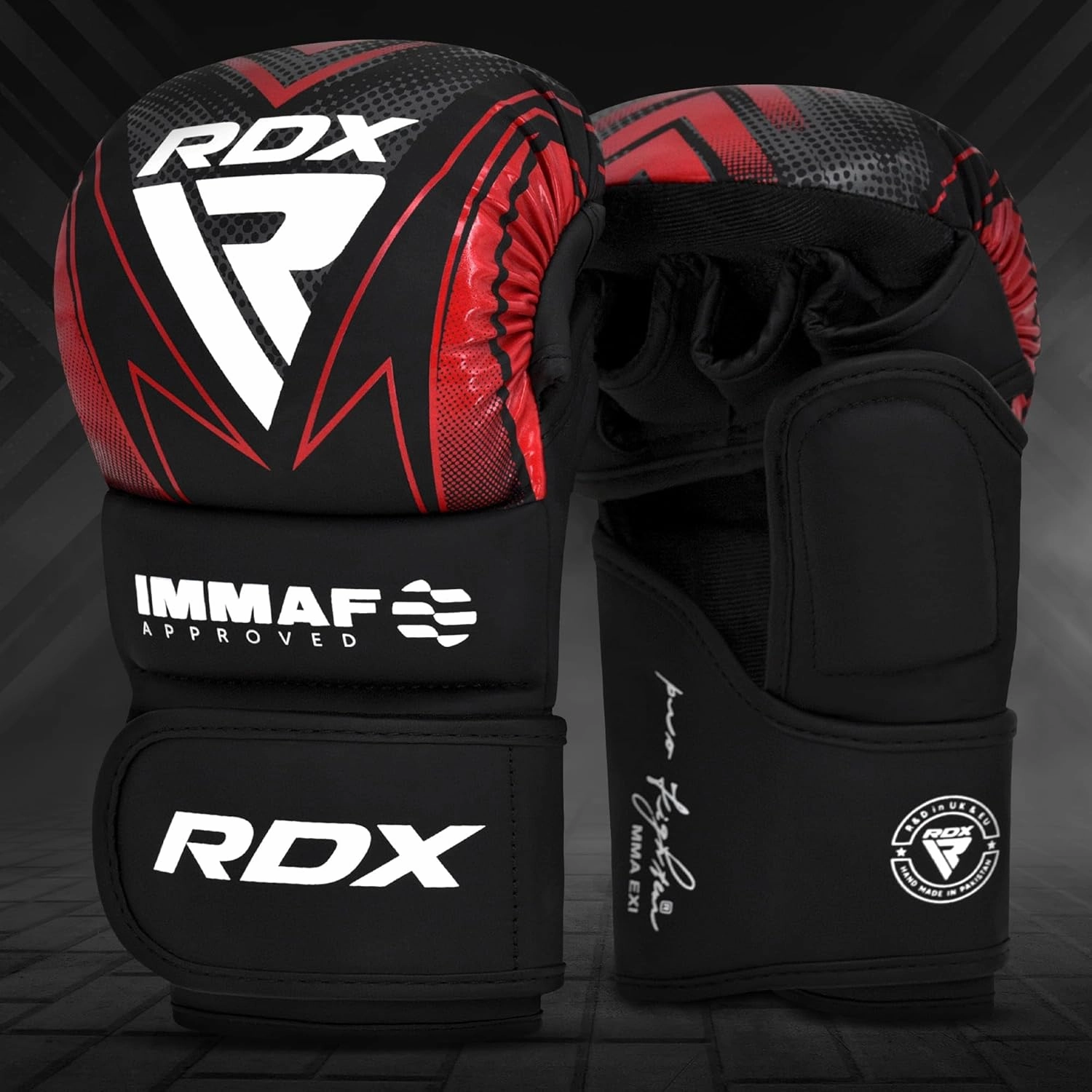 RDX IMMAF Approved Sparring Grappling Gloves, Professional Grade Hybrid Design for Competition Level and Training, Ventilated Open Palm, Adjustable Wrist Straps, Martial Arts Muay Thai, Men Women
