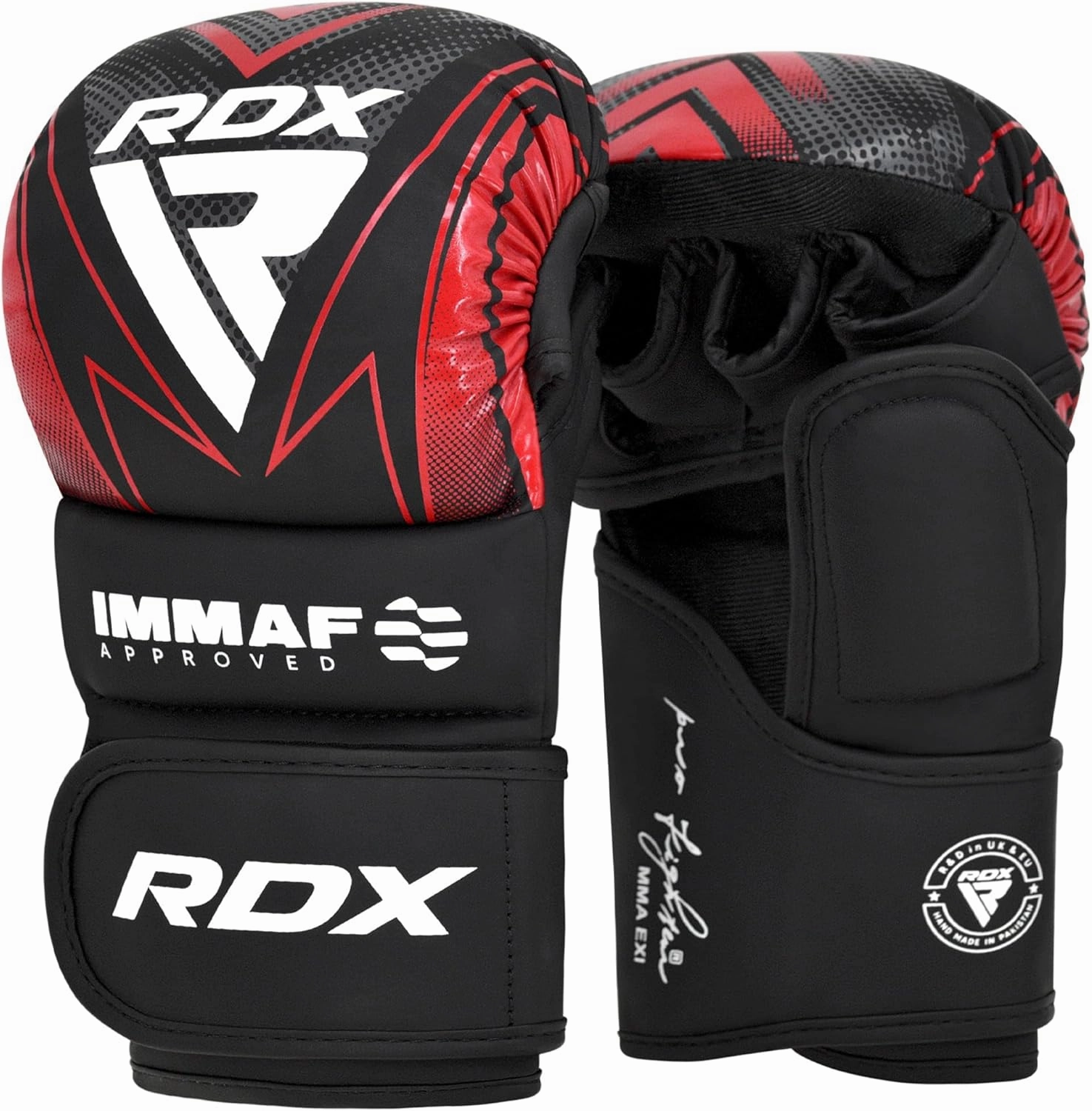 RDX IMMAF Approved Sparring Grappling Gloves, Professional Grade Hybrid Design for Competition Level and Training, Ventilated Open Palm, Adjustable Wrist Straps, Martial Arts Muay Thai, Men Women