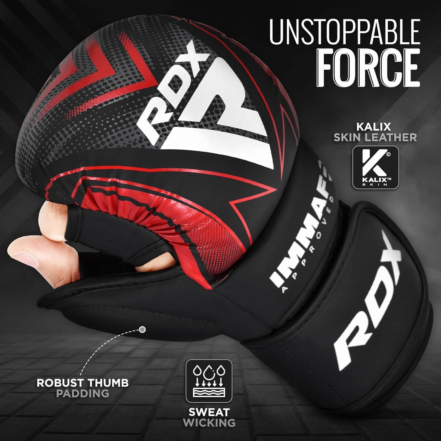 RDX IMMAF Approved Sparring Grappling Gloves, Professional Grade Hybrid Design for Competition Level and Training, Ventilated Open Palm, Adjustable Wrist Straps, Martial Arts Muay Thai, Men Women