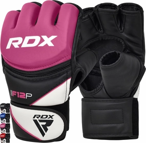 RDX MMA Gloves Grappling Sparring, Maya Hide Leather, Boxing Gloves Men Women Muay Thai Martial Arts Training, Half Finger Adjustable Mitts Wrist Support Kickboxing Cage Fighting Punching Bag Workout