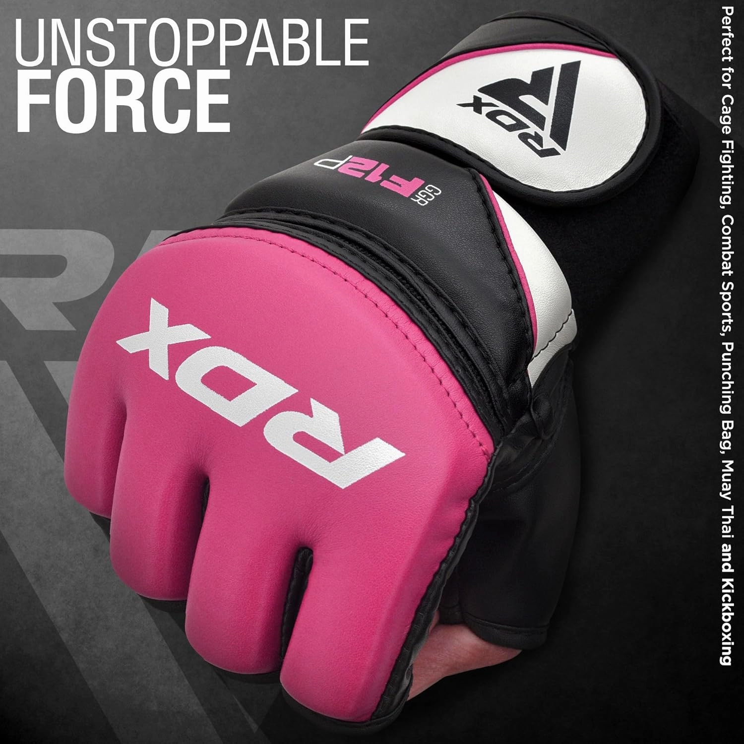 RDX MMA Gloves Grappling Sparring, Maya Hide Leather, Boxing Gloves Men Women Muay Thai Martial Arts Training, Half Finger Adjustable Mitts Wrist Support Kickboxing Cage Fighting Punching Bag Workout