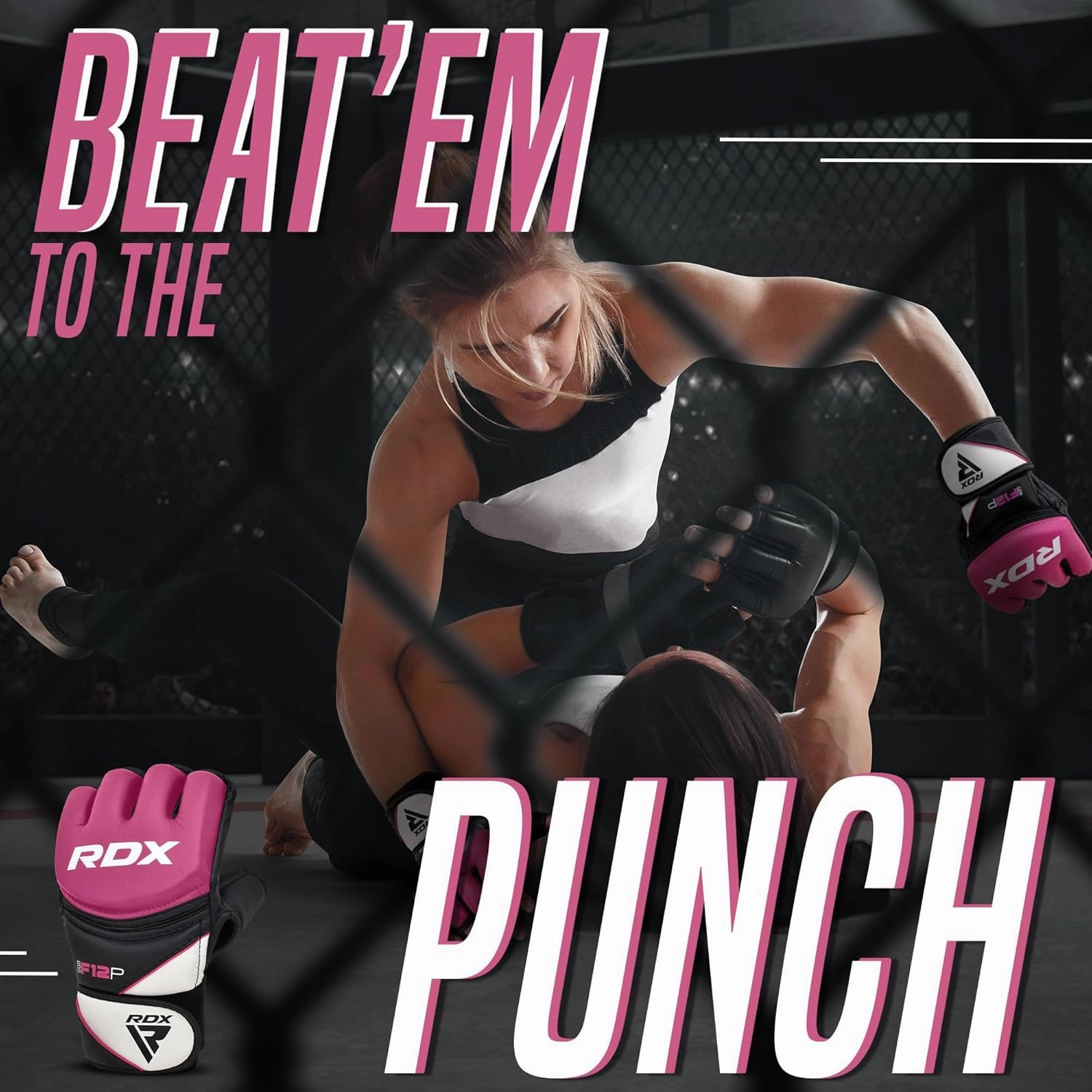 RDX MMA Gloves Grappling Sparring, Maya Hide Leather, Boxing Gloves Men Women Muay Thai Martial Arts Training, Half Finger Adjustable Mitts Wrist Support Kickboxing Cage Fighting Punching Bag Workout