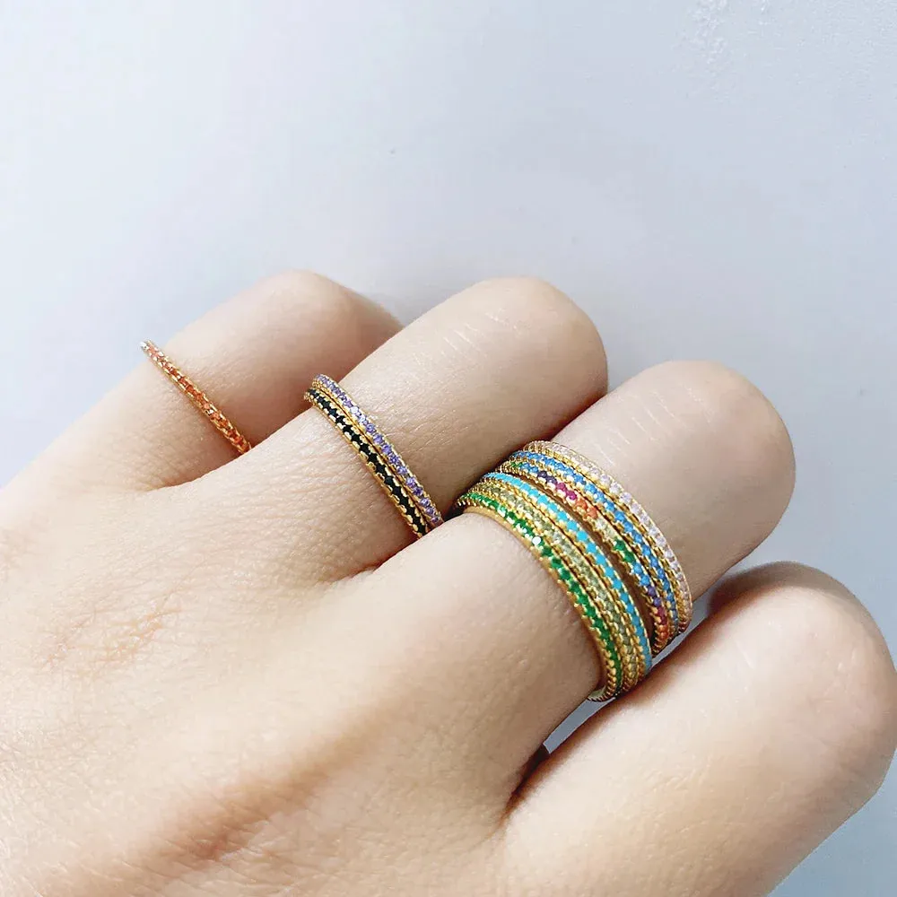Real 925 Sterling Silver Colorful CZ Rings Stack-able Personalized Gold Color Platinum Plated for Women Fine
