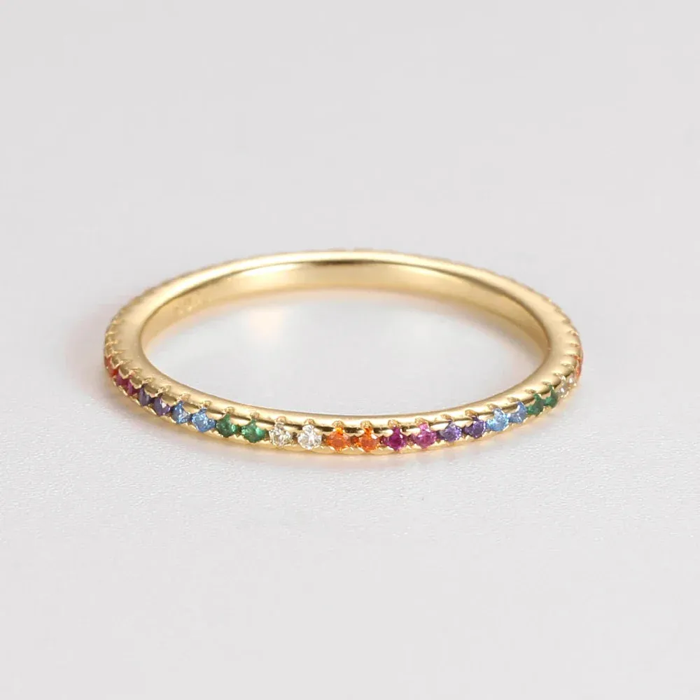 Real 925 Sterling Silver Colorful CZ Rings Stack-able Personalized Gold Color Platinum Plated for Women Fine
