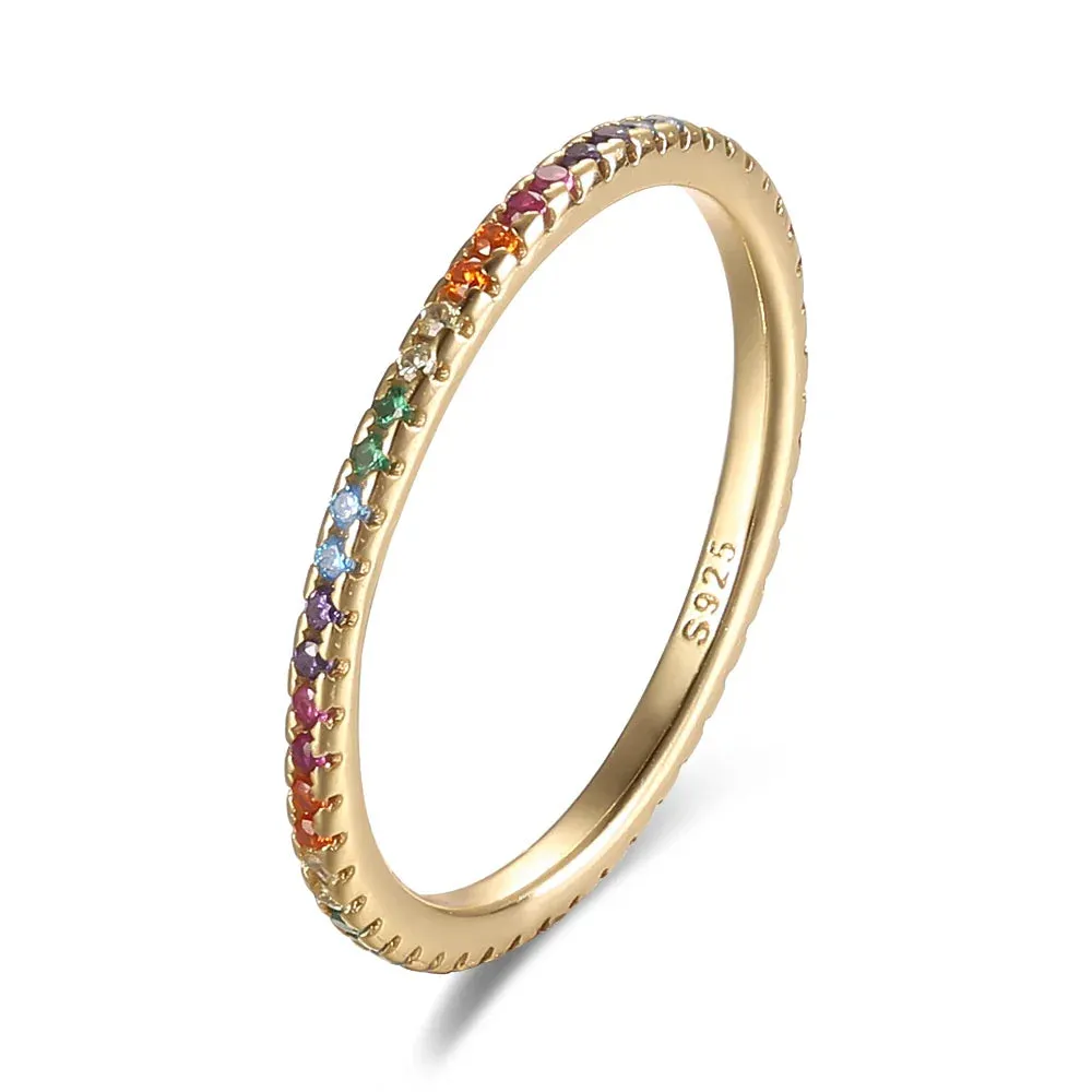 Real 925 Sterling Silver Colorful CZ Rings Stack-able Personalized Gold Color Platinum Plated for Women Fine