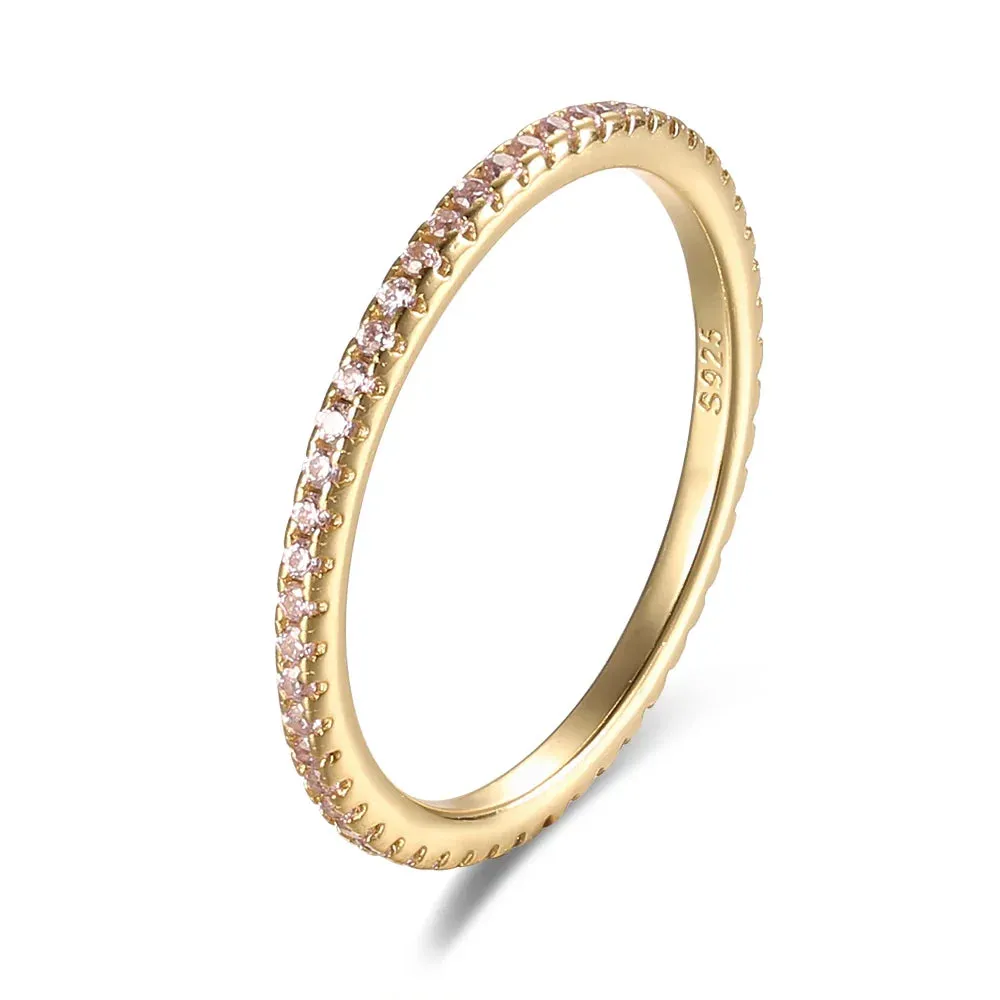 Real 925 Sterling Silver Colorful CZ Rings Stack-able Personalized Gold Color Platinum Plated for Women Fine