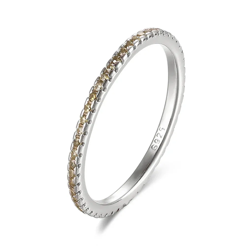 Real 925 Sterling Silver Colorful CZ Rings Stack-able Personalized Gold Color Platinum Plated for Women Fine