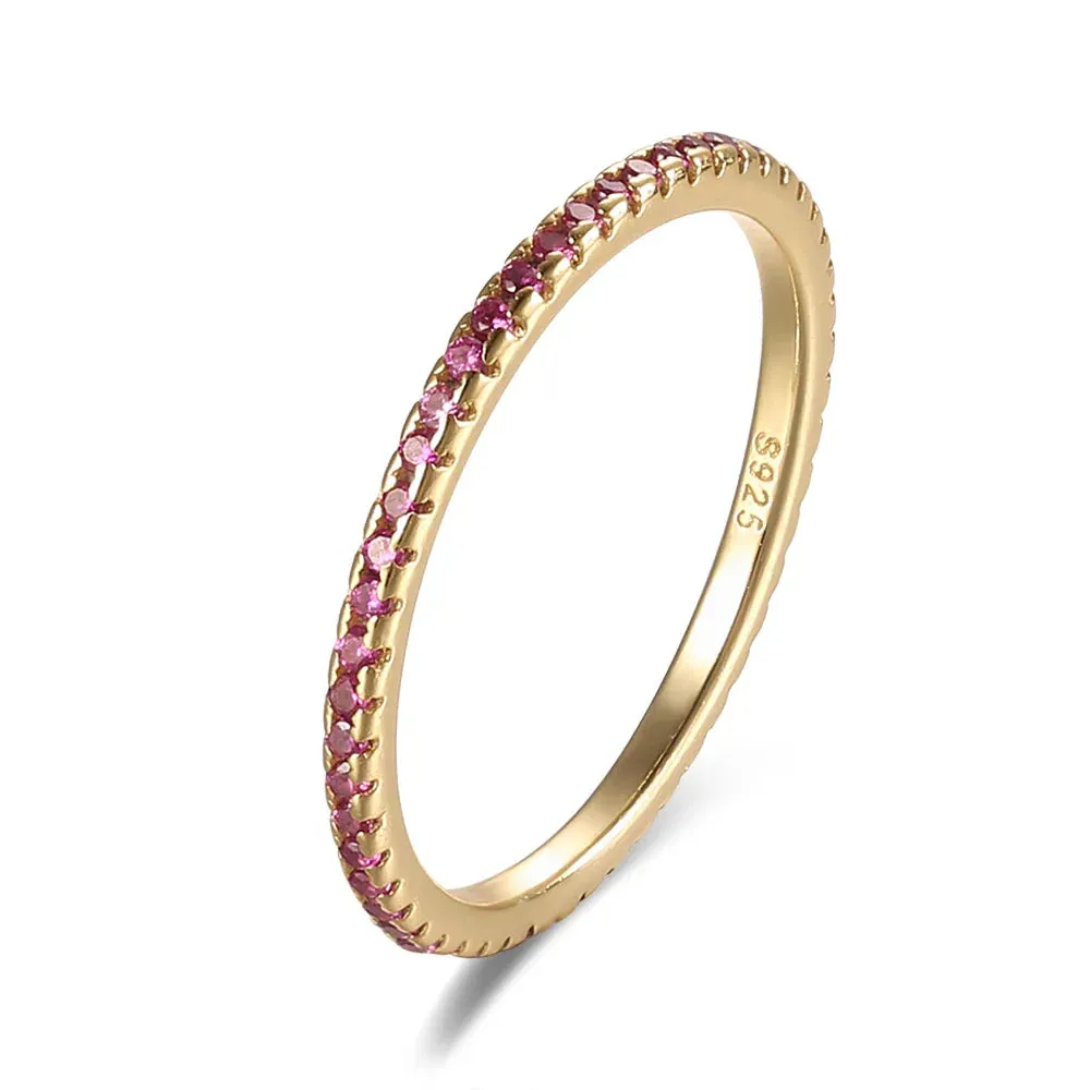 Real 925 Sterling Silver Colorful CZ Rings Stack-able Personalized Gold Color Platinum Plated for Women Fine