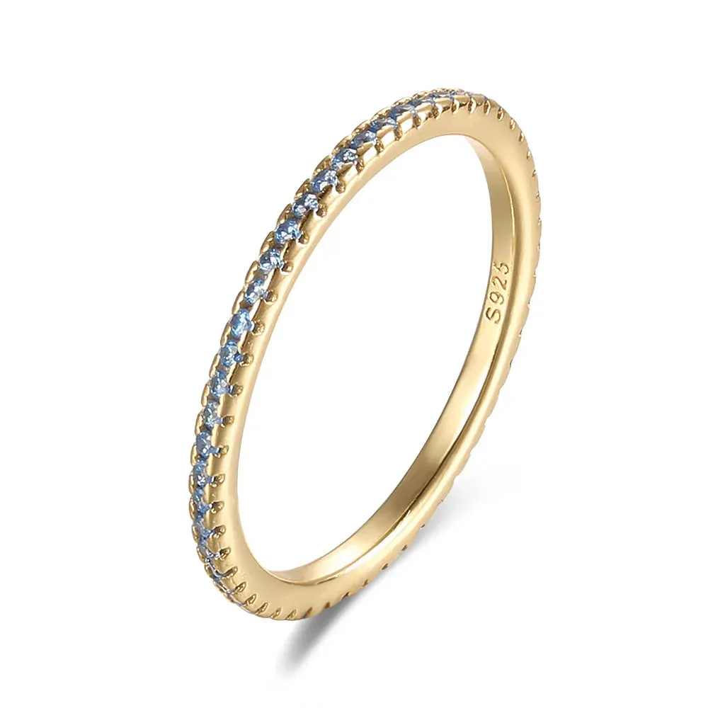 Real 925 Sterling Silver Colorful CZ Rings Stack-able Personalized Gold Color Platinum Plated for Women Fine