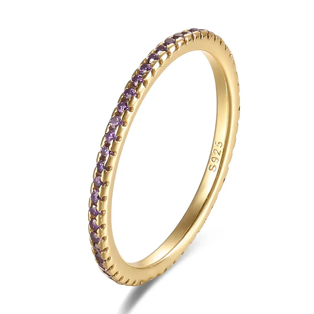 Real 925 Sterling Silver Colorful CZ Rings Stack-able Personalized Gold Color Platinum Plated for Women Fine