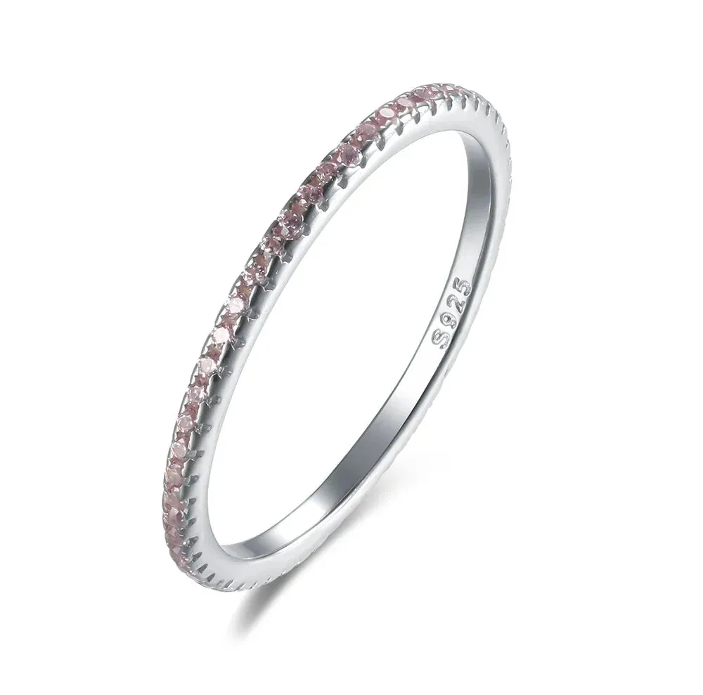 Real 925 Sterling Silver Colorful CZ Rings Stack-able Personalized Gold Color Platinum Plated for Women Fine