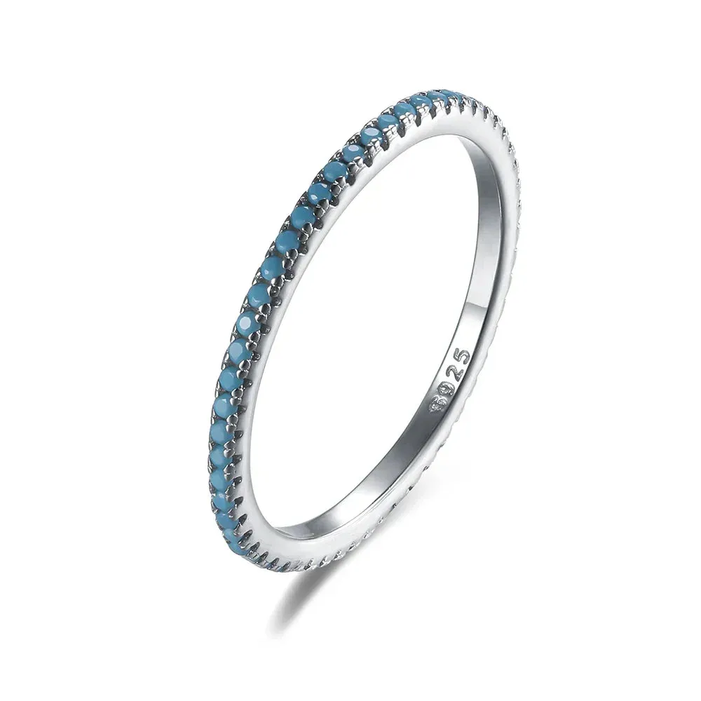 Real 925 Sterling Silver Colorful CZ Rings Stack-able Personalized Gold Color Platinum Plated for Women Fine