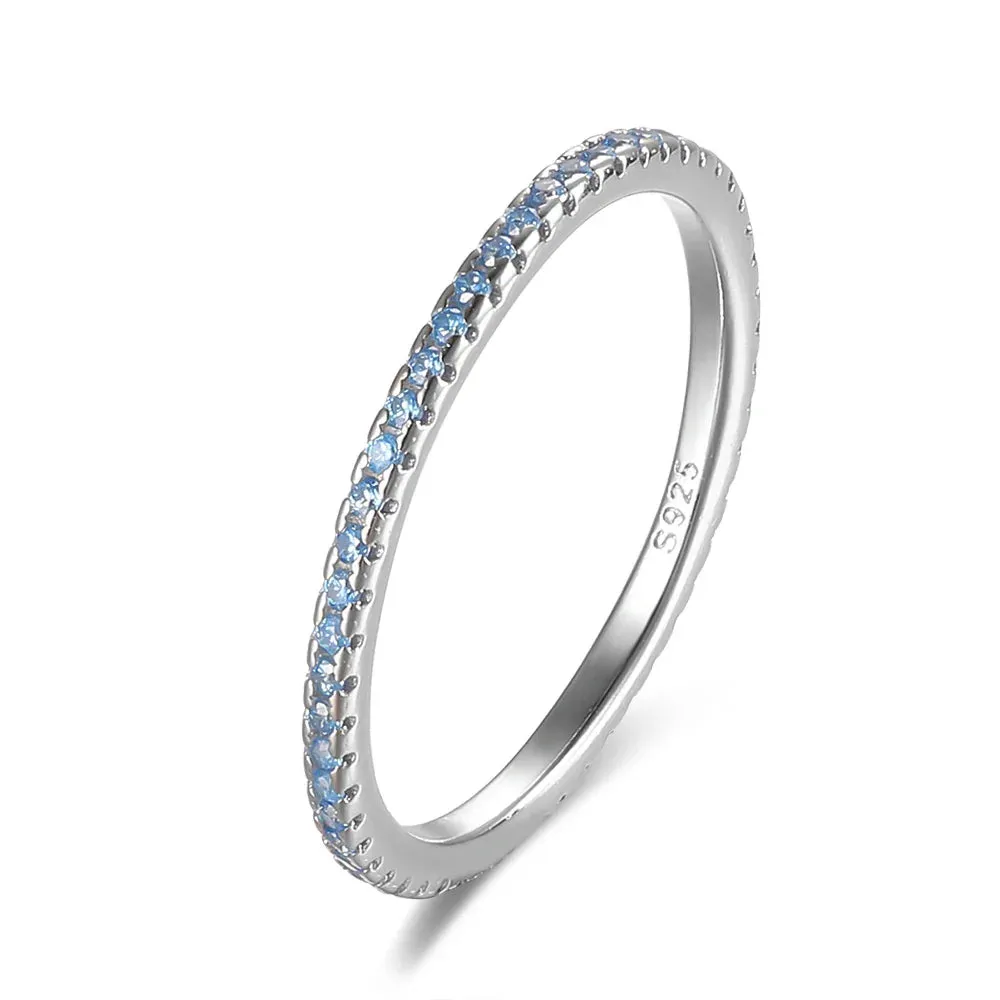 Real 925 Sterling Silver Colorful CZ Rings Stack-able Personalized Gold Color Platinum Plated for Women Fine