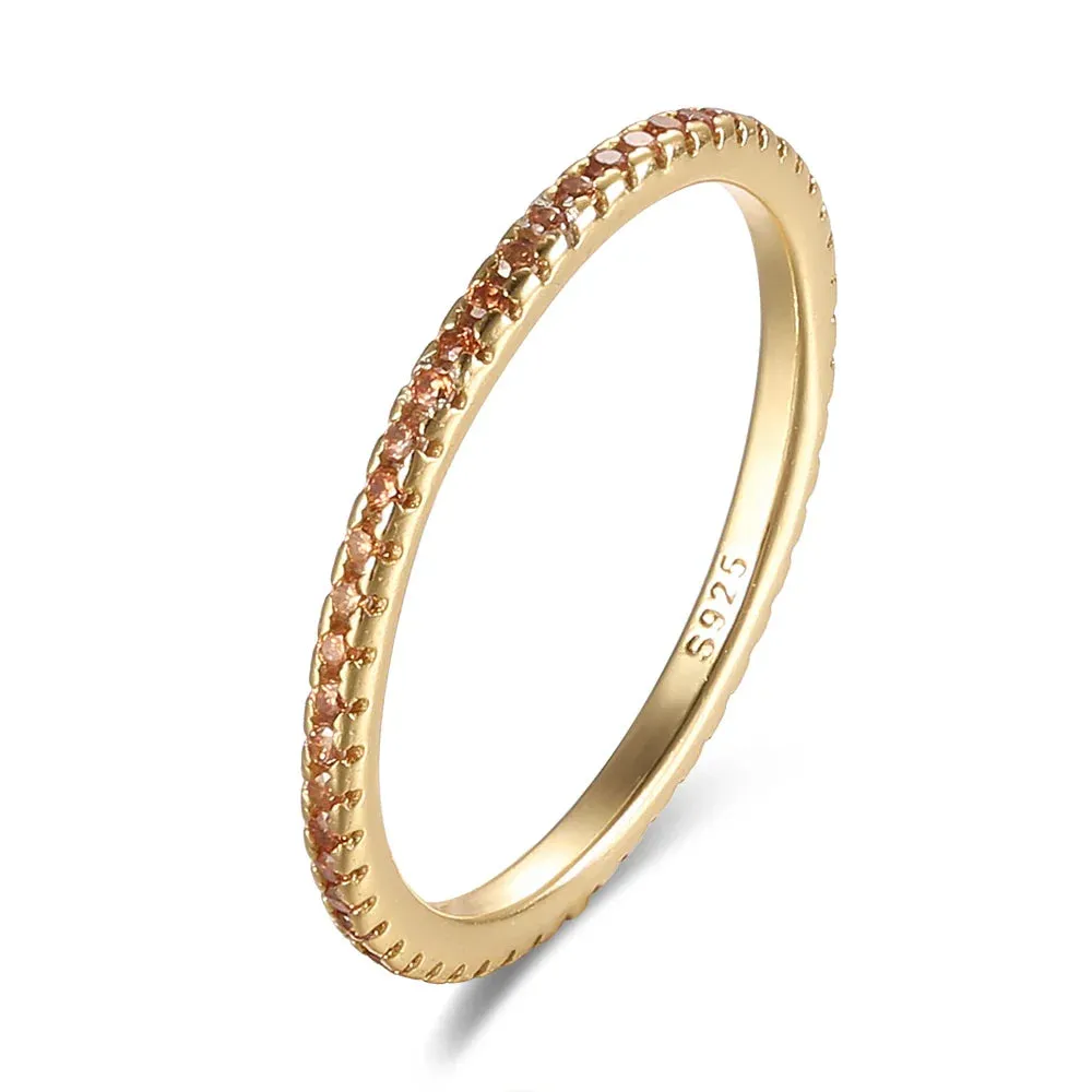 Real 925 Sterling Silver Colorful CZ Rings Stack-able Personalized Gold Color Platinum Plated for Women Fine