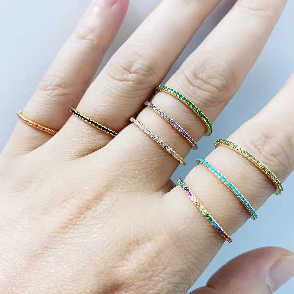 Real 925 Sterling Silver Colorful CZ Rings Stack-able Personalized Gold Color Platinum Plated for Women Fine