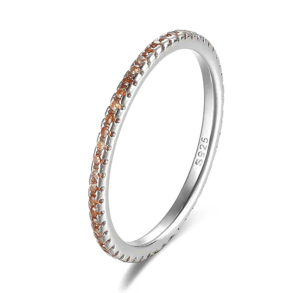 Real 925 Sterling Silver Colorful CZ Rings Stack-able Personalized Gold Color Platinum Plated for Women Fine