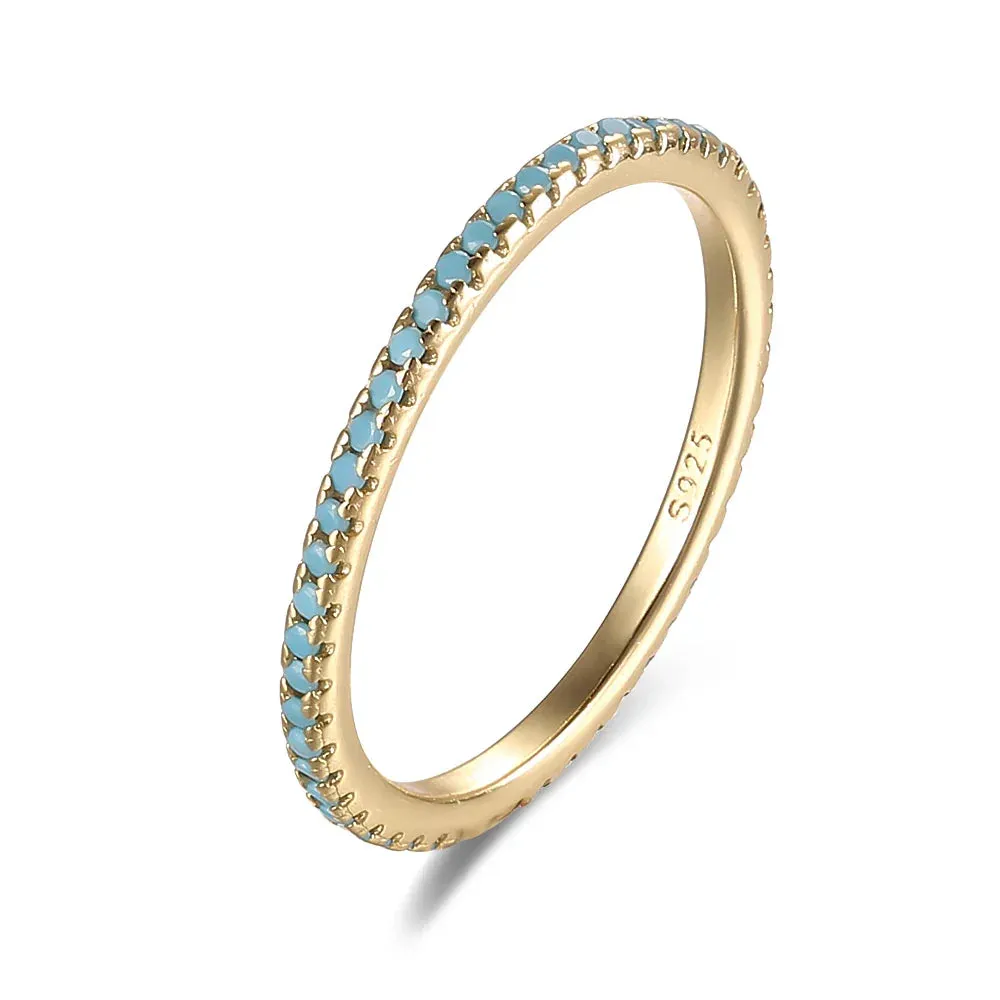 Real 925 Sterling Silver Colorful CZ Rings Stack-able Personalized Gold Color Platinum Plated for Women Fine