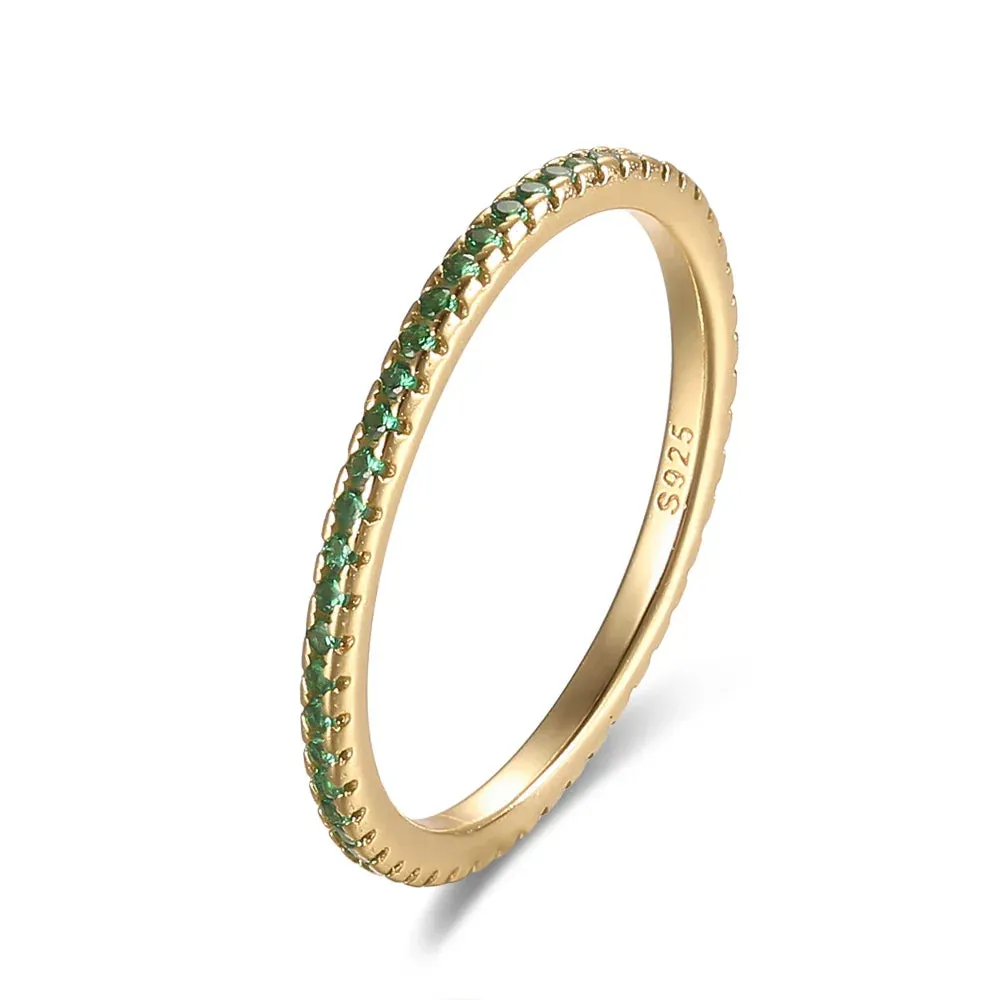 Real 925 Sterling Silver Colorful CZ Rings Stack-able Personalized Gold Color Platinum Plated for Women Fine
